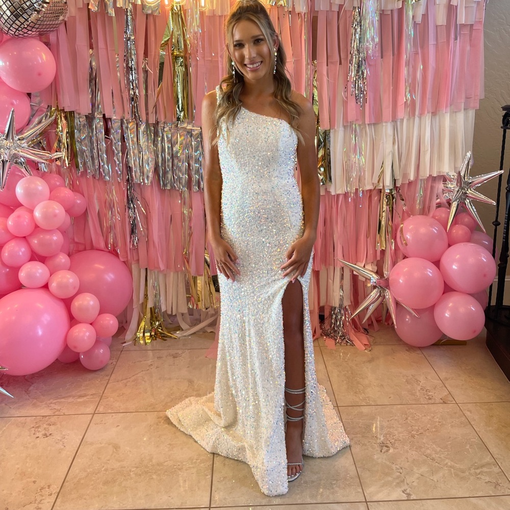 Sherri Hill White Sequin Prom Dress